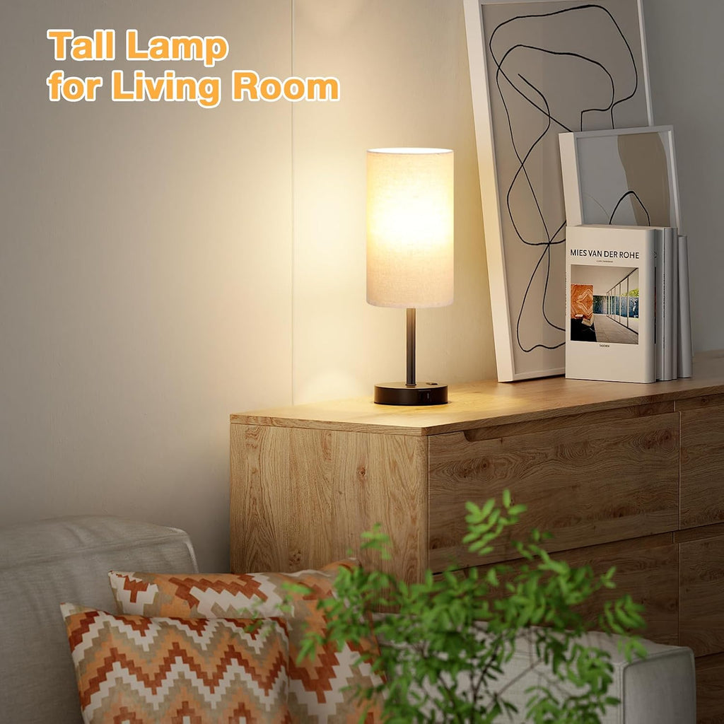 Dicoool Tall Touch Bedside Table Lamp with USB - 3 Way Dimmable Black Lamps for Bedroom Nightstand, Desk Lamp with Black Charging Station…