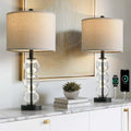 Oneach 25" Glass Table Lamps Set of 2, Black Modern Table Lamps with USB Ports for Living Room, Linen Shade Bedside Lamps for Bedroom, Nigh…