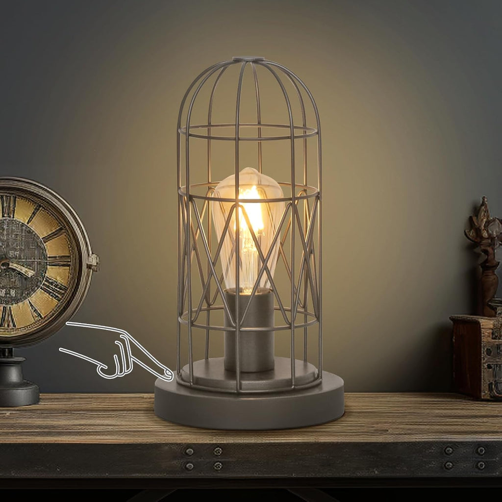 Small Industrial Lamp, Touch Control 3 Way Dimmable Table Lamp, Rustic Iron Steampunk Edison Lamp Vintage Nightstand Lamp Bedside Light…