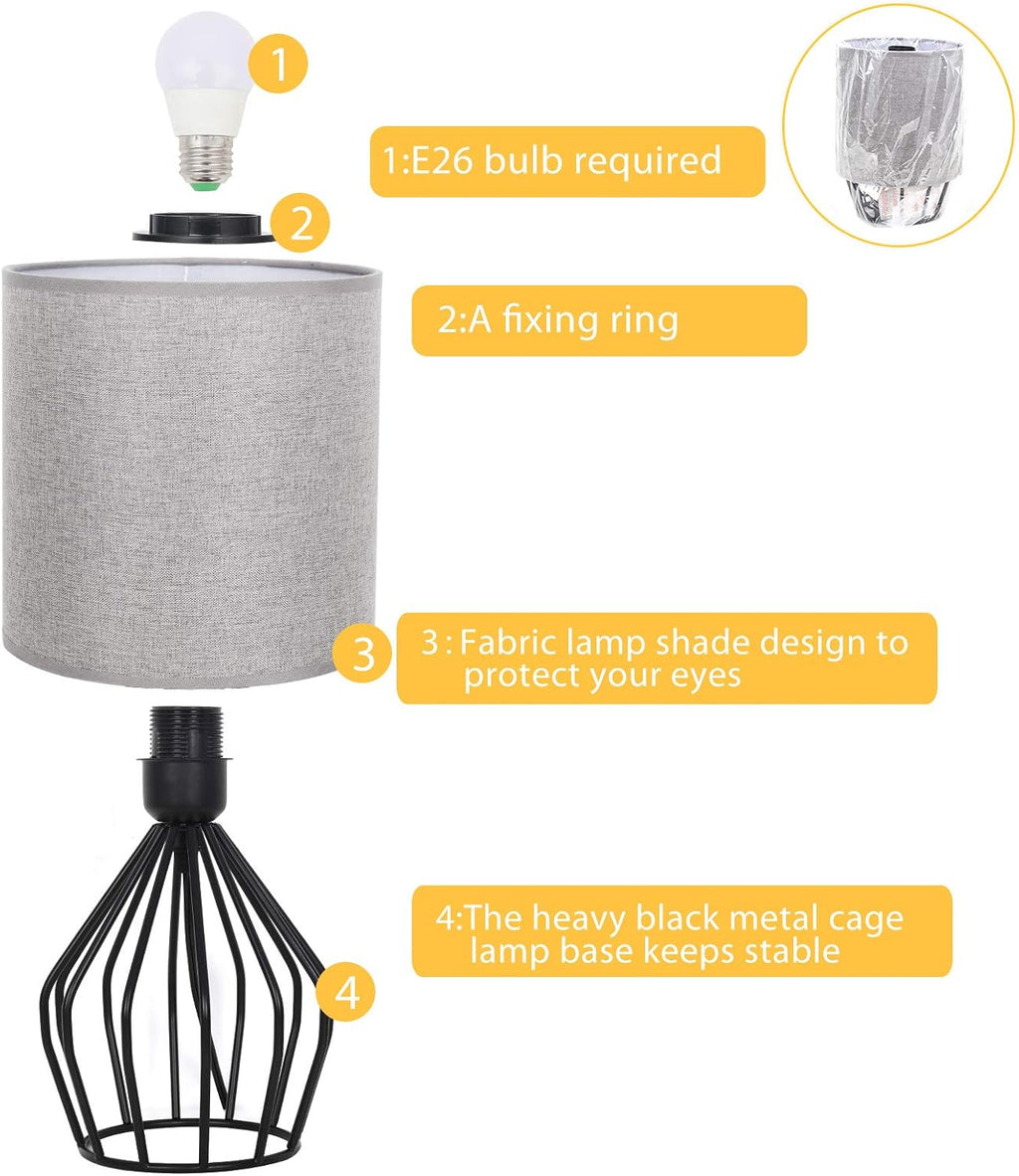 HAITRAL Farmhouse Table Lamp - Small Nightstand Lamp for Bedroom, Black Metal Cage Table Lamp for Living Room, Dorm, Office with Hollowed…