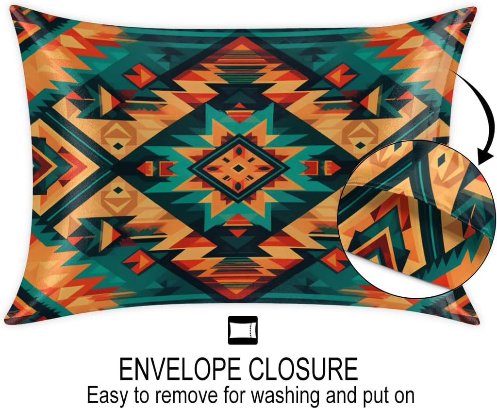 Aztec Theme Satin Silk Pillowcase for Hair and Skin Aztec Western Pillow Cases King Size Soft Silk Pillow Case with Envelope Closure…
