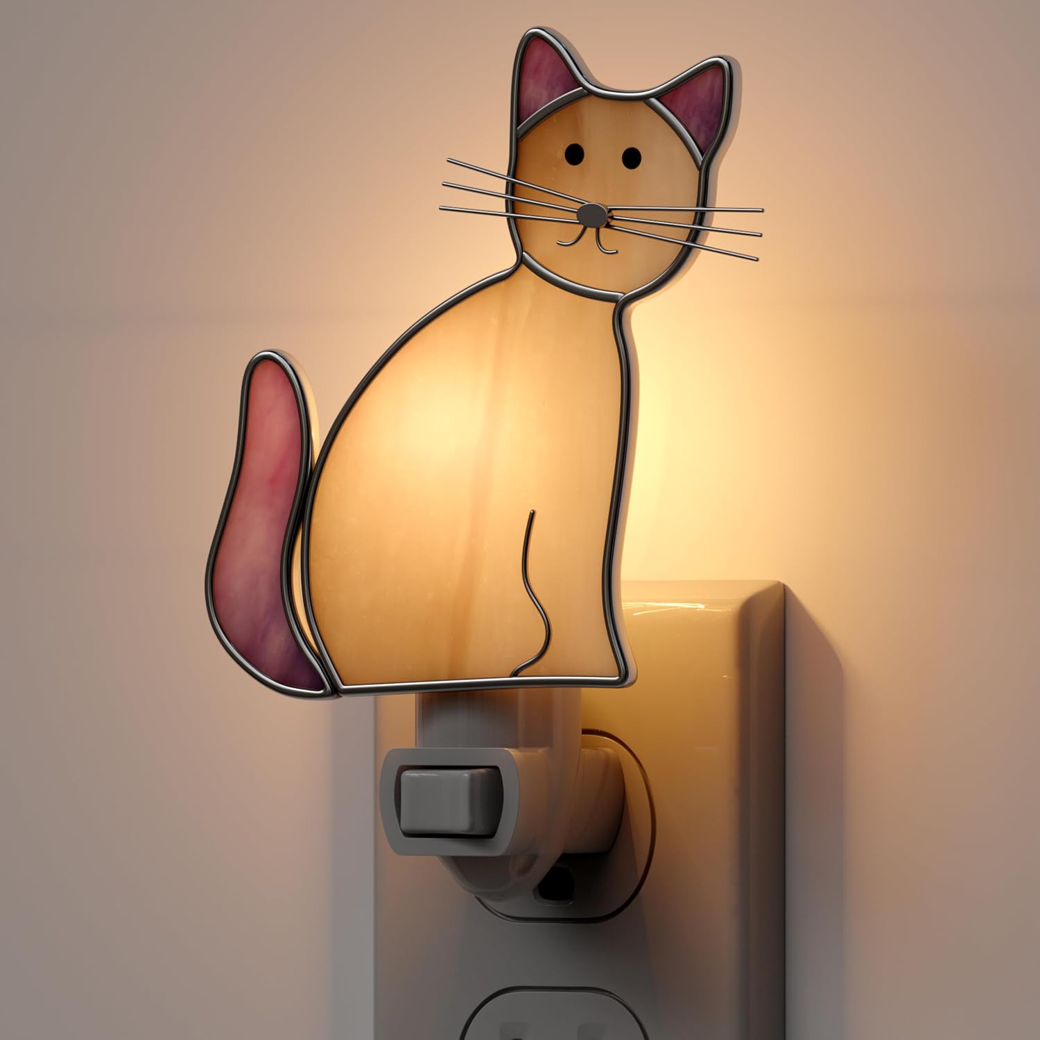 KY&BOSAM Stained Glass Cat Night Lights Plug into Wall 1-Pack 7W Plug in Night Light Dusk to Dawn 3000K Warm White Bright Nightlight…