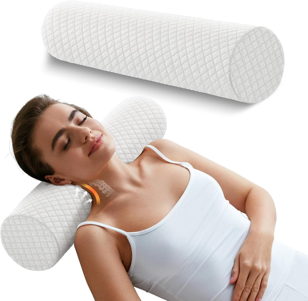 SinoSalected Memory Foam 4" Round Pillow, Cervical Neck Pillow for, Cylinder Pillows 18"x 4", Removable Cover, Neck Roll Pillow for Sleepi…