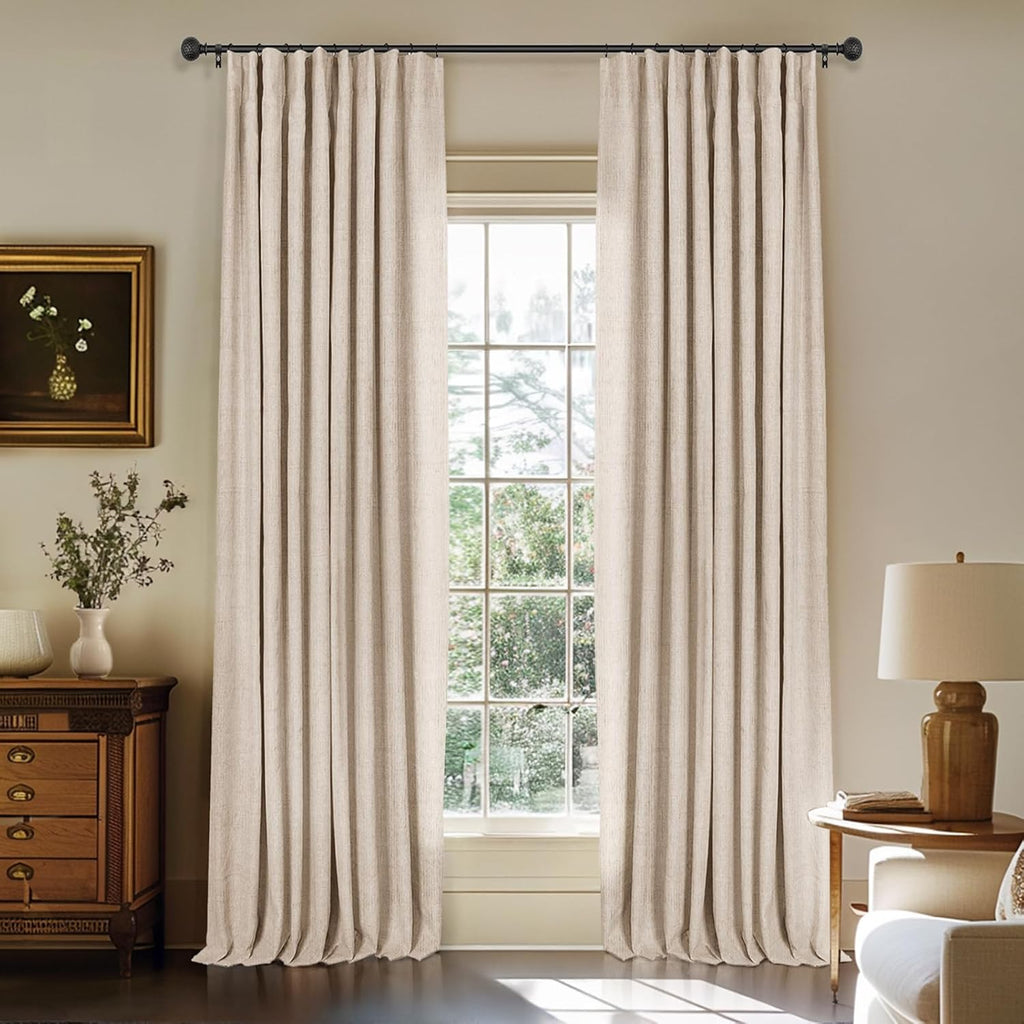 INOVADAY 100% Blackout Curtains for Bedroom, Black Out Curtains 96 Inch Long, Clip Rings Linen Blackout Drapes, Thermal Insulated Room…