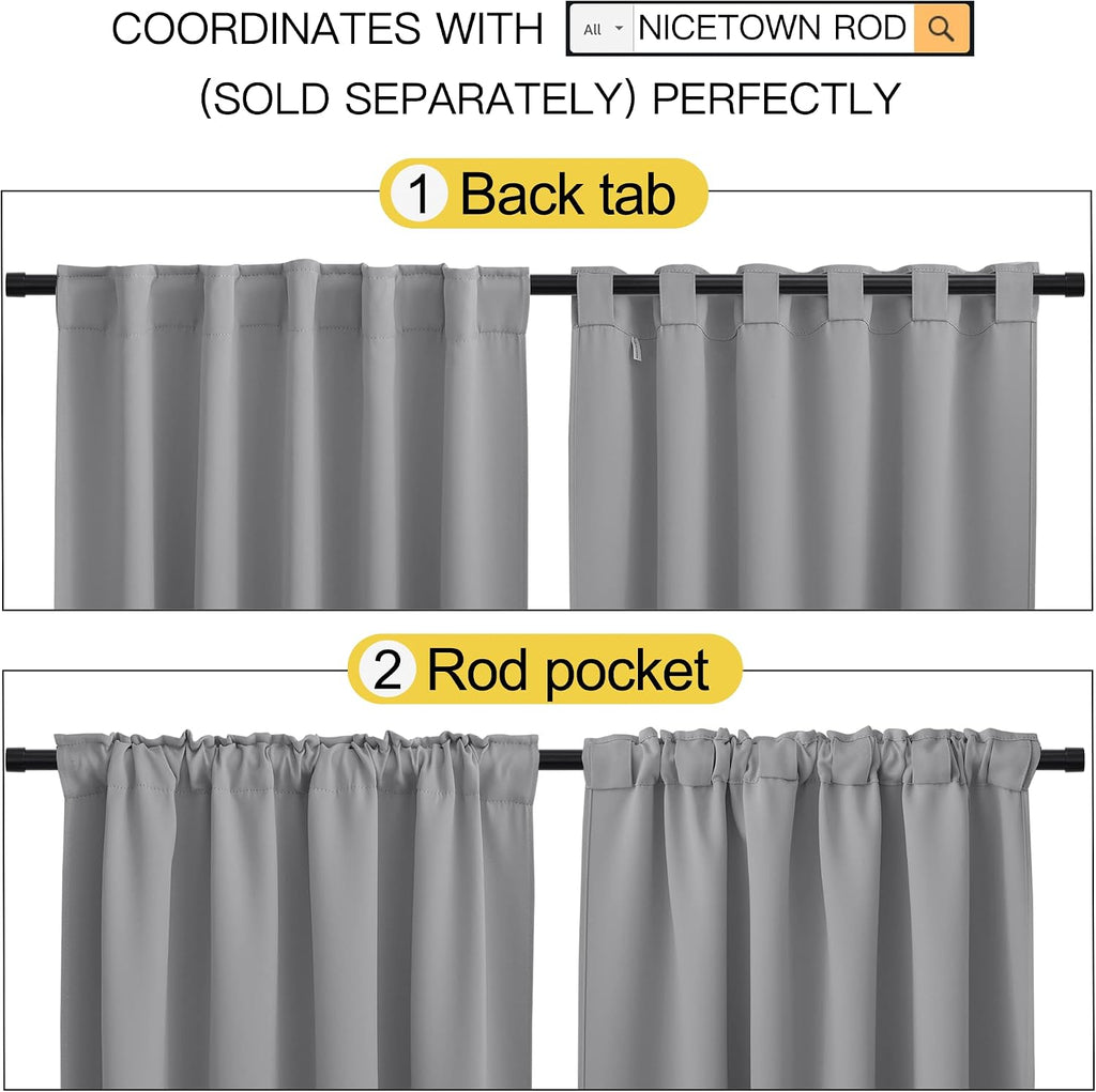 NICETOWN Blackout Curtain Panels for Living Room - (Silver Grey Color) 42x63 Inch, 2 Panels Set, Thermal Insulated Room Darkening…