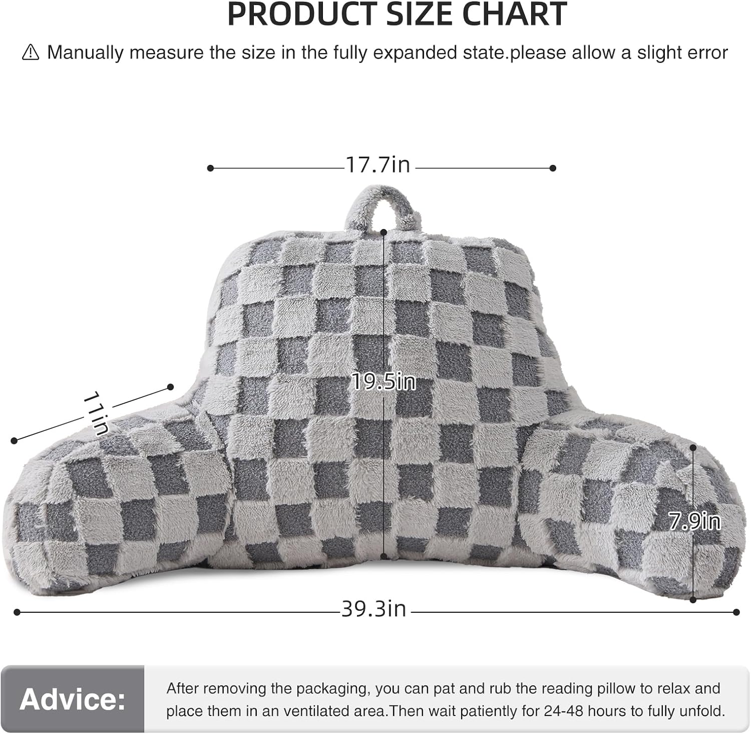 Aimuan Reading Pillow Checkered Bed Rest Wedge Backrest Checkerboard Pillow with Arms Back Support for Sitting Up in Bed Cushion Incline…