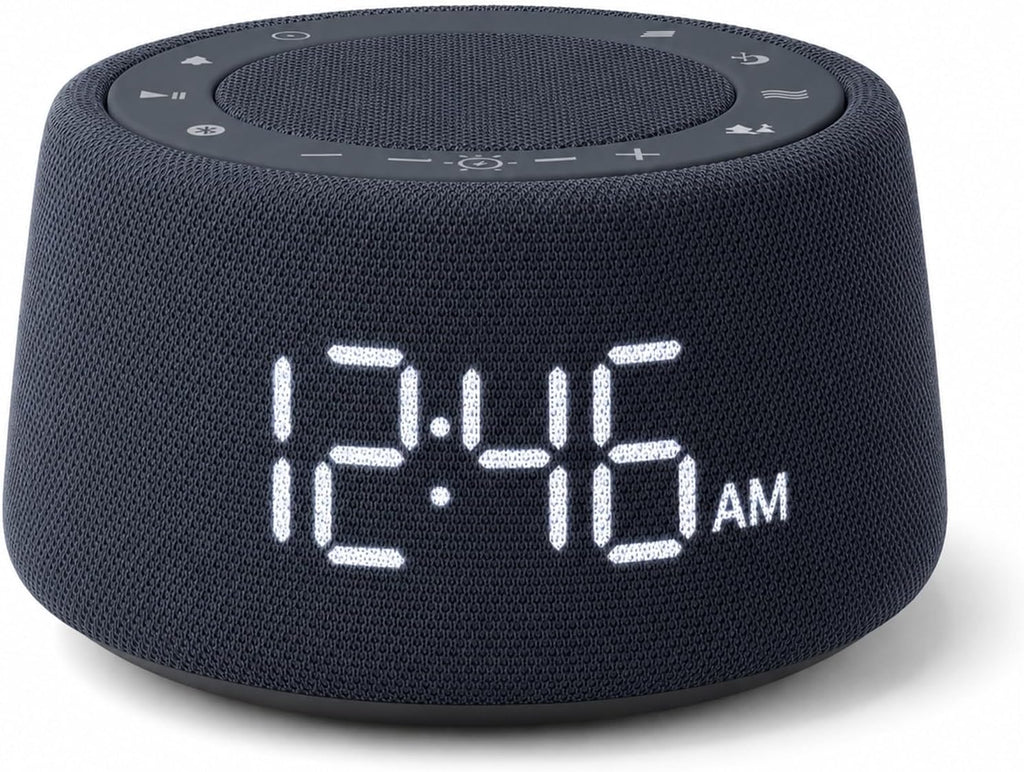 White Noise Sound Machine Alarm Clock with Bluetooth Speaker,18 Soothing Sounds, Ambient Light Ring, Adjustable Alarm Volume, USB…