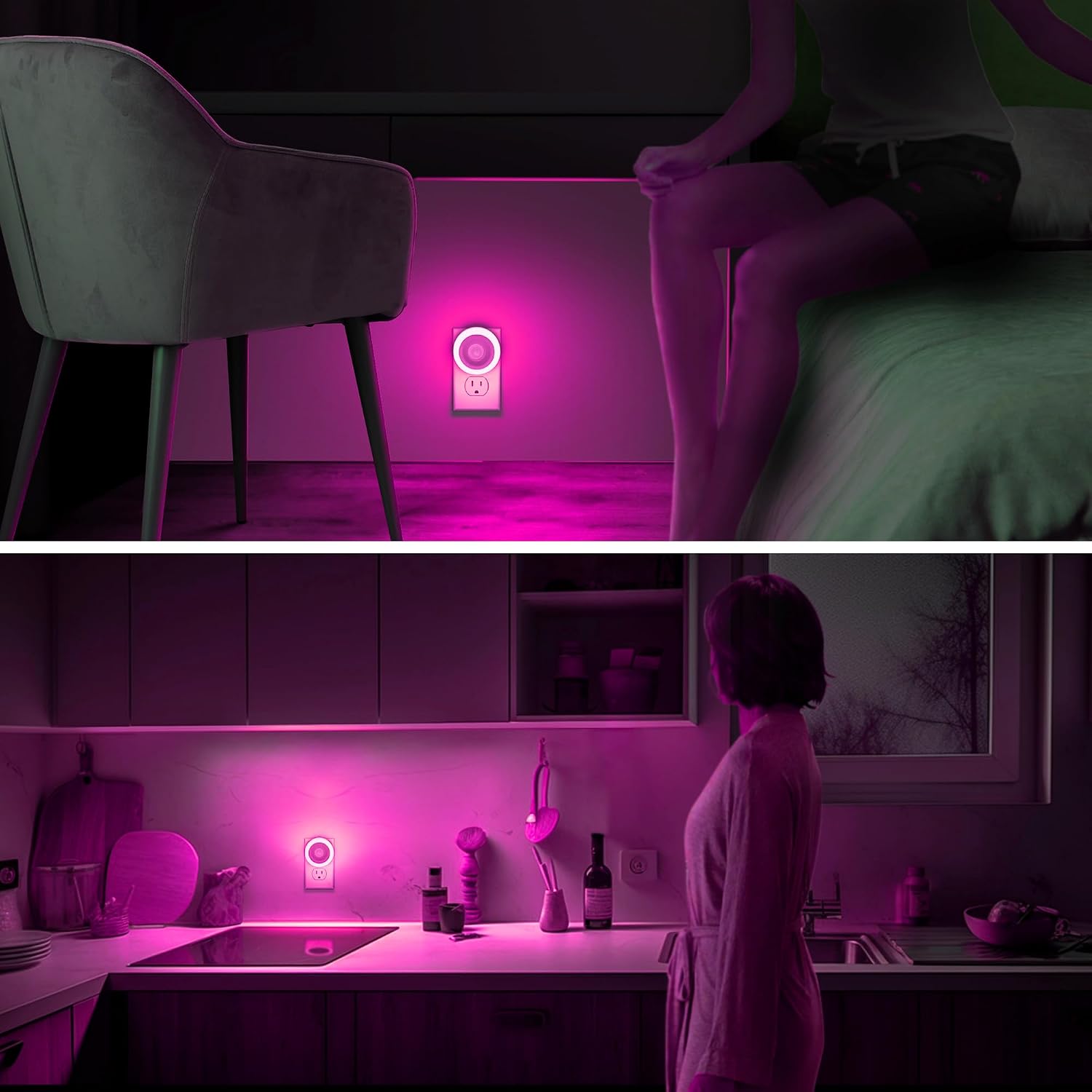 Briignite Motion Sensor Night Light Purple, [2 Pack] Night Lights Plug into Wall, Auto On/Off Motion Activation Nightlight, Energy-Saving…