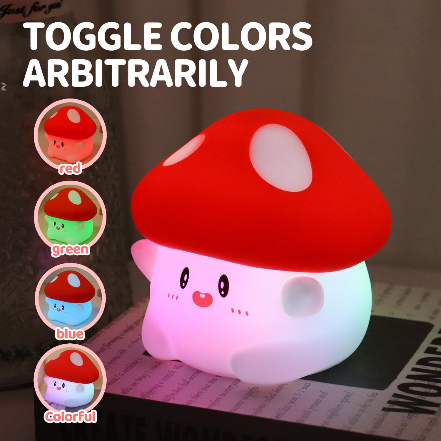 Rytinazzz Silicone Night Light for Kids, 50H Long Battery Mushroom Lamp, RGB Color Changing Mood Light, Gift for Kids, Rechargeable Tap…