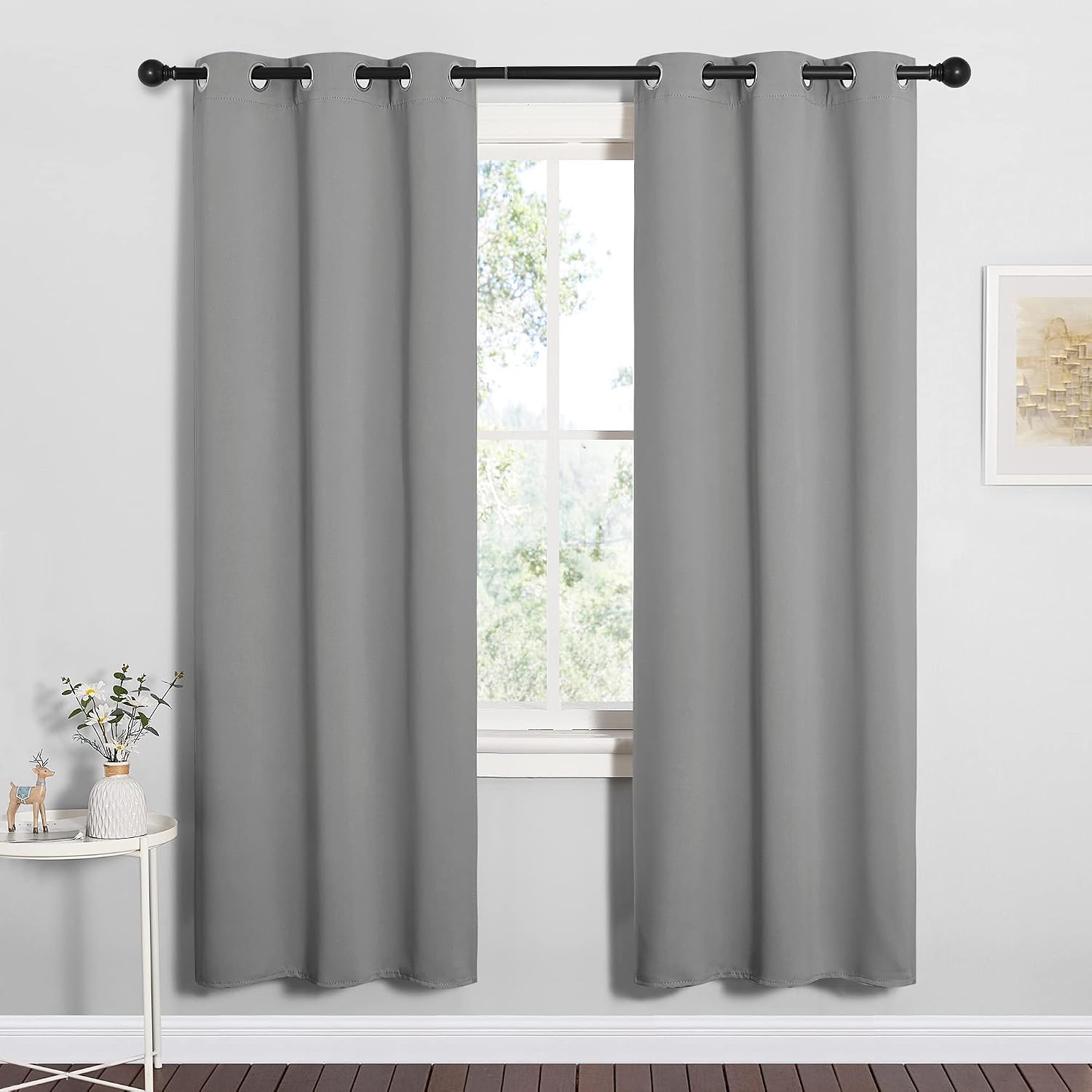 NICETOWN Silver Grey Blackout Curtain Panels for Bedroom, Thermal Insulated Grommet Top Blackout Draperies and Drapes for Basement (2…