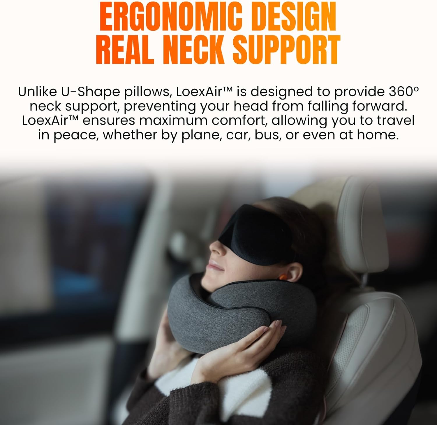 LOEXAIRTM Hooded Pro Travel Pillow - Memory Foam Neck Support Pillow for Airplane, Flight - Super-Soft Pure Cotton Fabric, Maximum Privacy…
