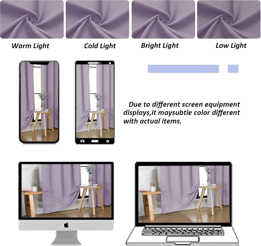 Simplebrand Ava Lilac Blackout Curtains for Bedroom 84 Inch Length 2 Panels Set, Solid Thermal Insulated Privacy Nursery Window Treatment C…