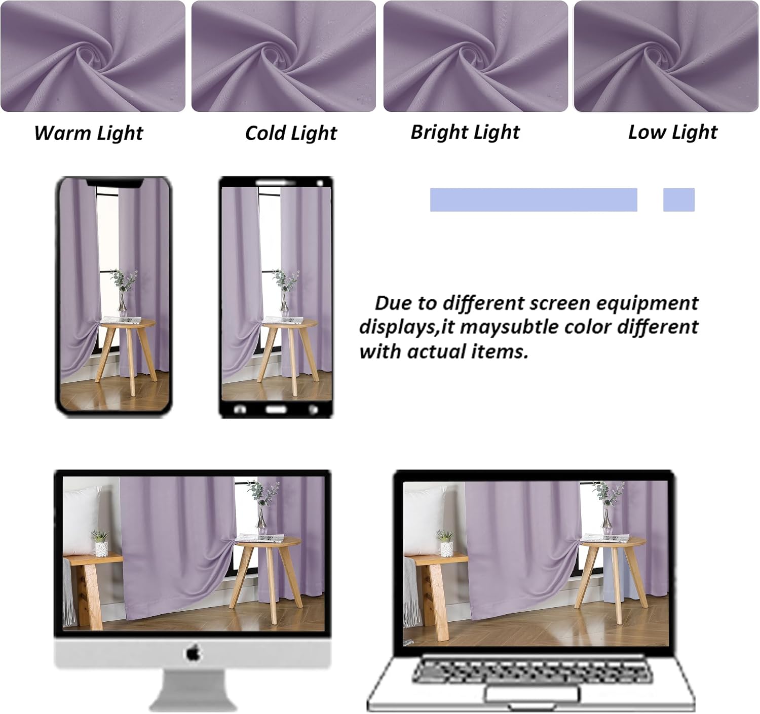Simplebrand Ava Lilac Blackout Curtains for Bedroom 84 Inch Length 2 Panels Set, Solid Thermal Insulated Privacy Nursery Window Treatment C…