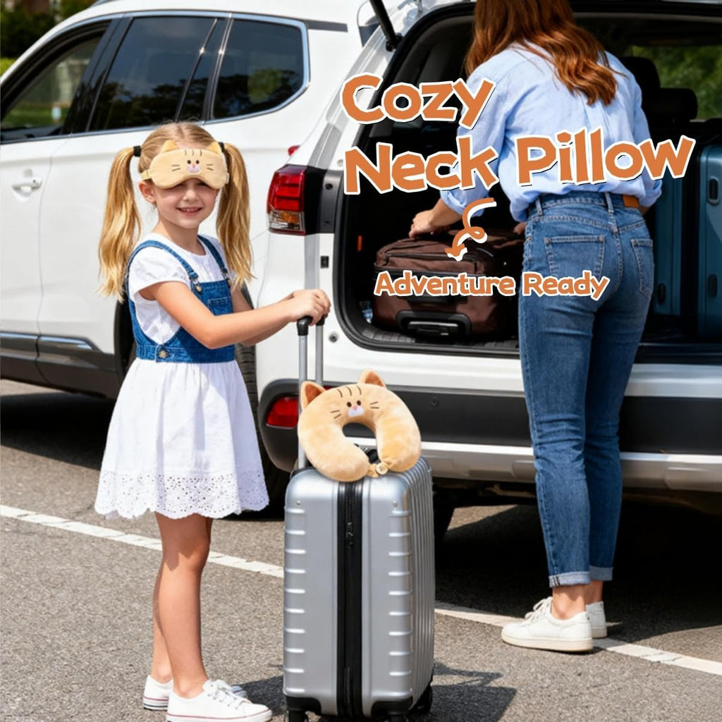 MissSoul Kids Neck Pillow for Travel with Sleep Eye Mask, Cute Travel Neck Pillow, Memory Foam Flight Sleeping Headrest Pillow for Boys & G…