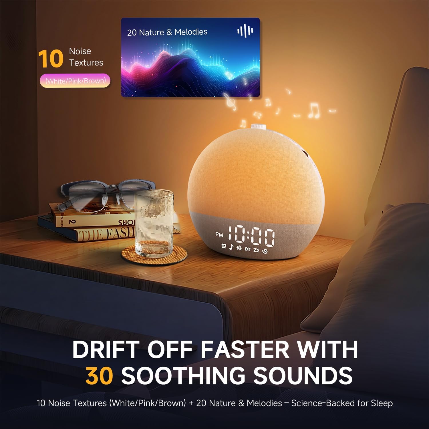 Geuuap Sunrise Alarm Clock White Noise Sound Machine for Bedroom | Natural Wake-Up Light with 30 Soothing Sleep Aids, Bluetooth Speaker…
