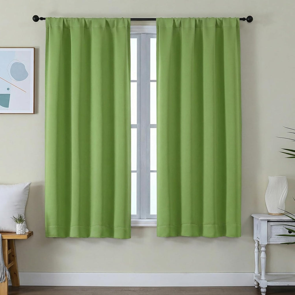 Simplebrand Ava Lime Blackout Curtains for Bedroom 63 Inch Length 2 Panels Set, Privacy Thermal Insulated Rod Pocket Door Window Curtains f…