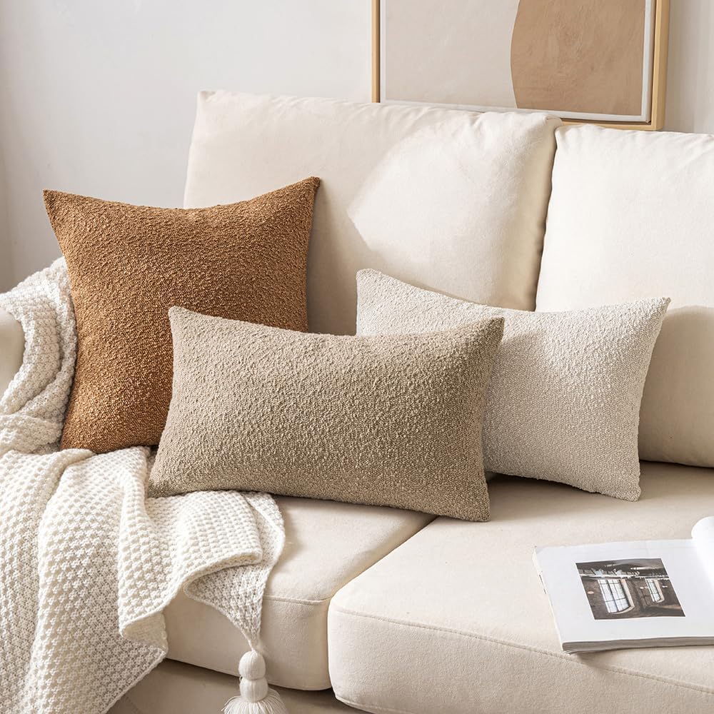 Miulee Textured Boucle Throw Pillow Cover White Accent Solid Lumbar Pillow Case Decorative Soft Pack of 1 Couch Cushion Chair Sofa Bedroom…