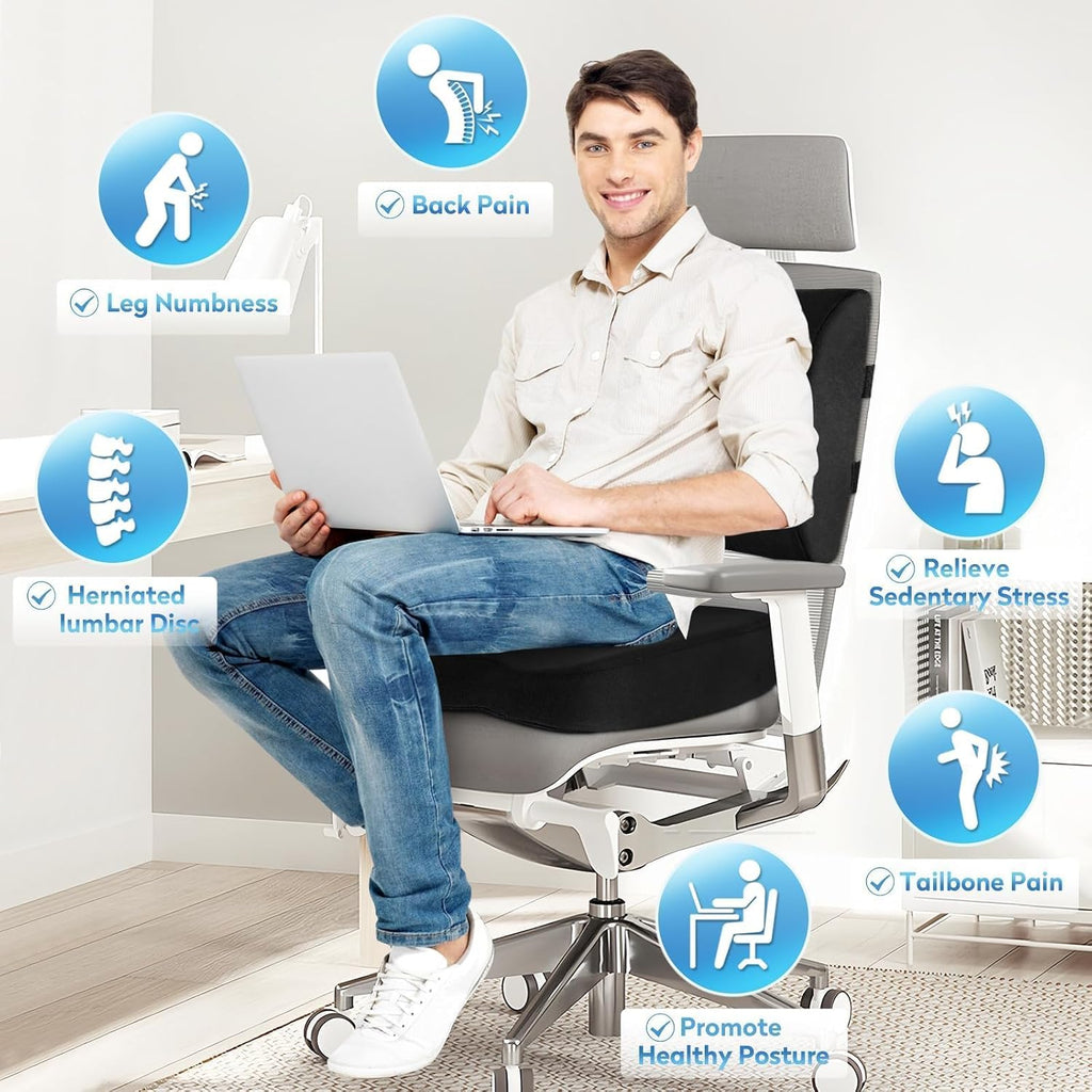 CloudBliss Lumbar Support Pillow & Seat Cushion Set for Office Chair, Desk Chair, Wheelchair & Car–Memory Foam Back Support, Ergonomic Chair…