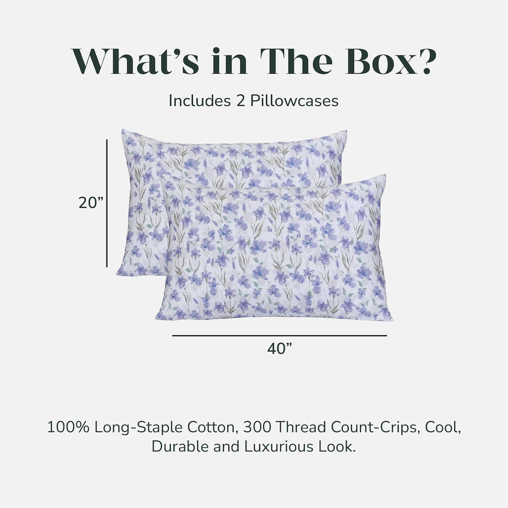 Feather & Stitch 300 TC 100% Cotton King Size Pillowcases 2 piece, Ultra Soft Set of 2 Sateen Weave Pillow Covers with Envelope Closure…