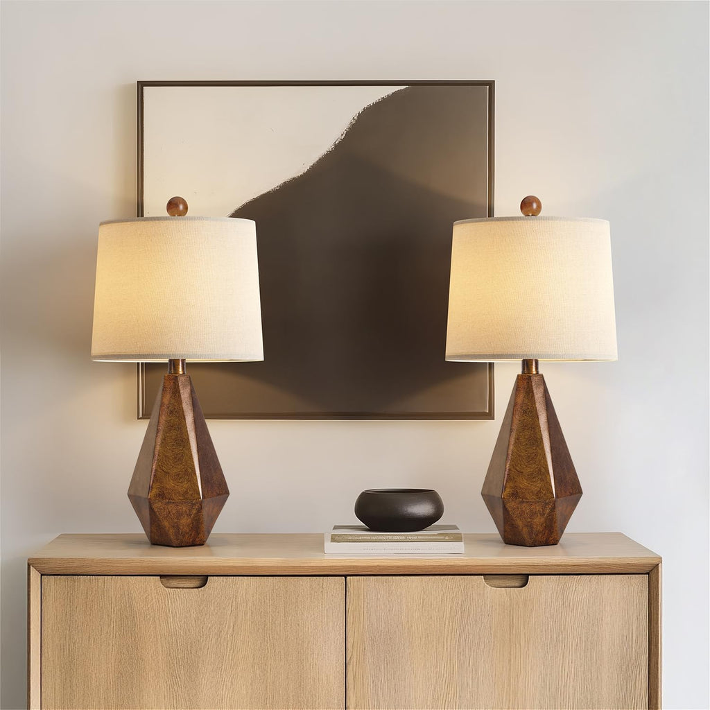 PoKat 20.25" Golden Brown Table Lamps Set of 2 for Night Stands, Vintage Bedroom Lamps for Bedroom Living Room, Retro Bedside Lamps for…