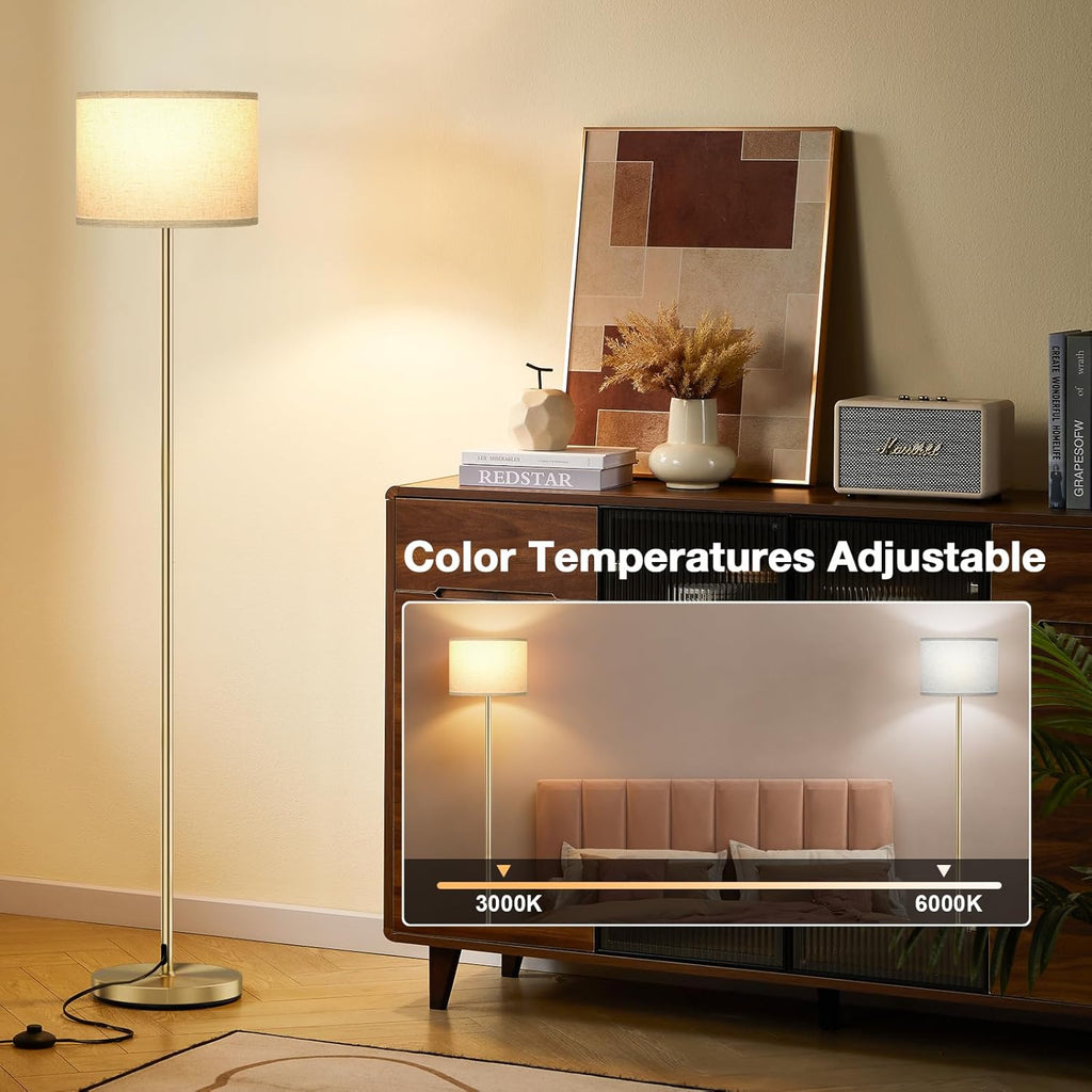 Ambimall 60'' Modern Floor Lamp with Remote, Tall Lamps for Living Room, Bedroom, Office, Dining Room, Beige Shade with Gold…