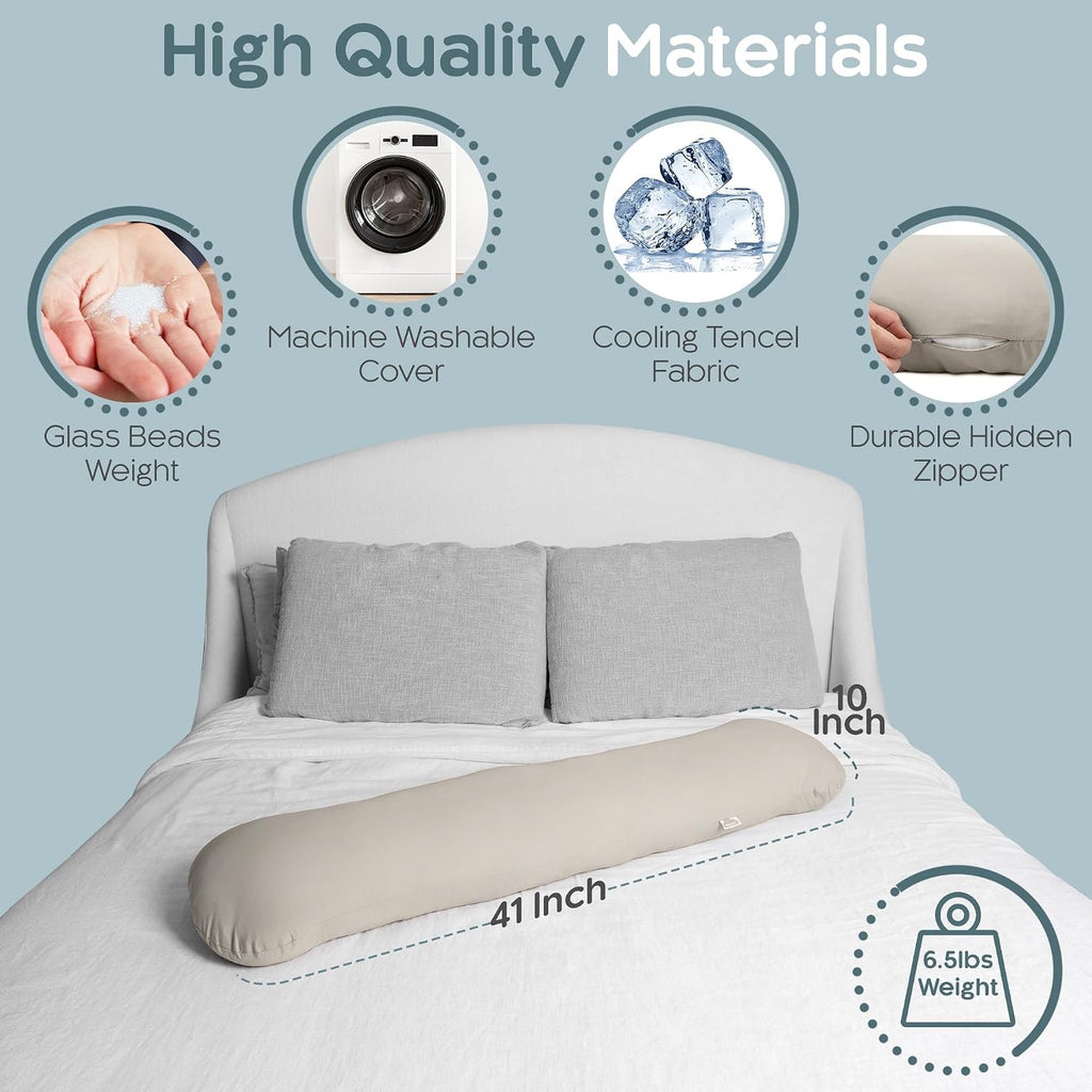 SleepCloud Weighted Body Pillow 6.5lbs - Weighted Pillow for Deeper Sleep (41” x 10”) - Cooling Body Pillows for Adults, Side Sleeper…