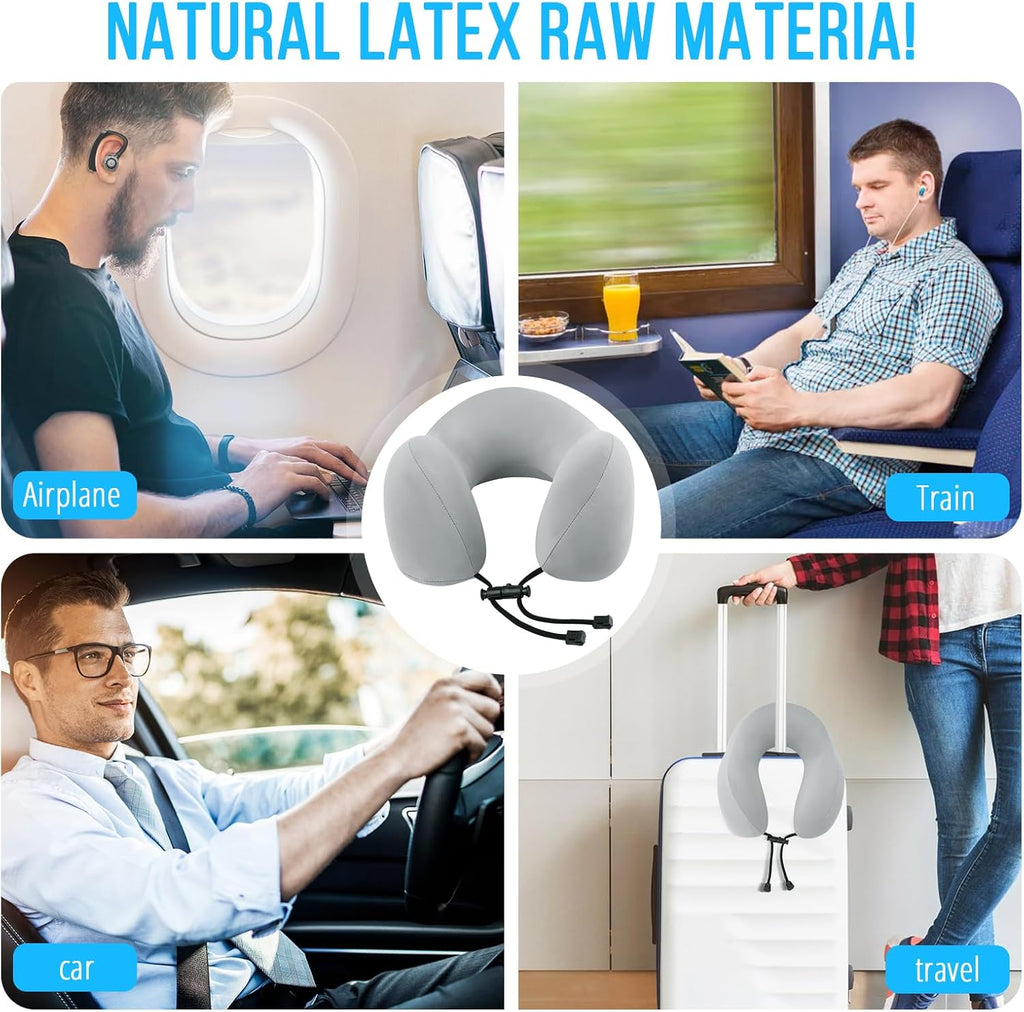 Travel Pillow, Natural Latex Neck Pillow, Comfortable Airplane Travel Pillow, Supports Head and Neck, Essential for Long Distance Travel…