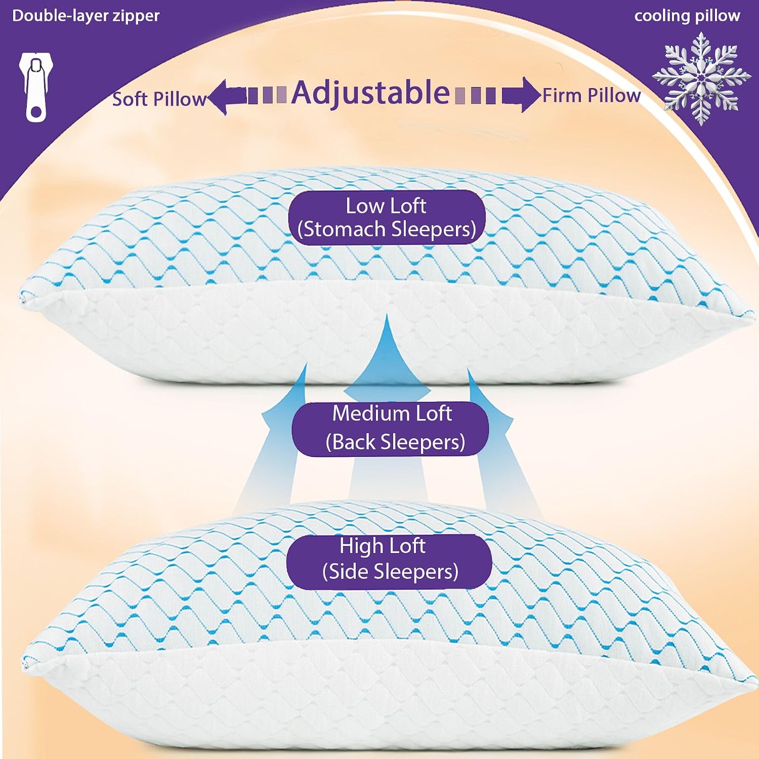 Vainoc Memory Foam Pillows King Size Set of 2, Adjustable Cooling Firm Pillow for Side Back Stomach Sleepers with Washable Removable Cover W…