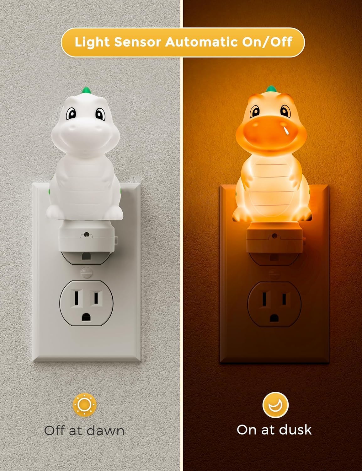 L LOHAS LED Plug in Night Light for Kids,2-Pack 3D Cute Dinosaur Night Lights with Dusk to Dawn Sensor, RGB+Soft White 3000K Dinosaur…