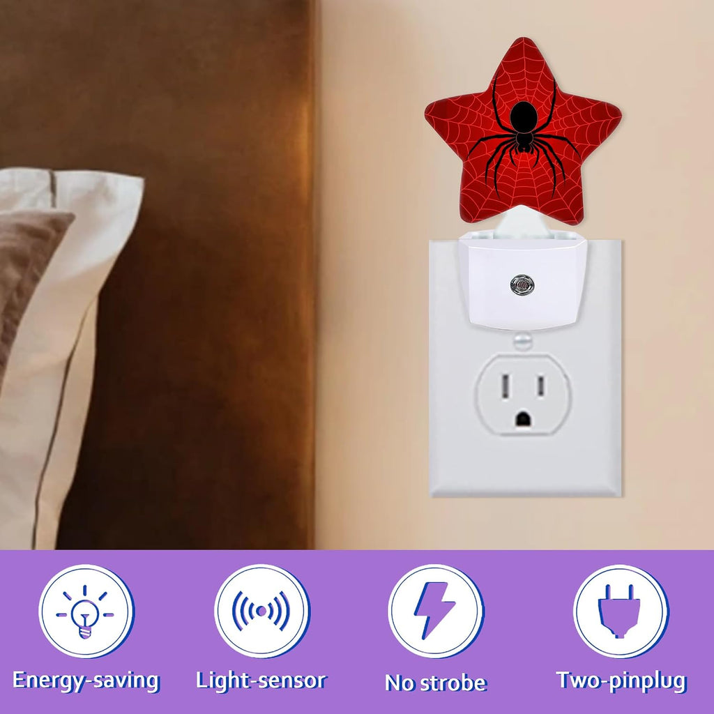 Night Lights Plug Into Wall Decorative, Black Spider Nightlights for Kids Bedroom, Red Spider Web Energy Efficient Dusk-to-Dawn Sensor…