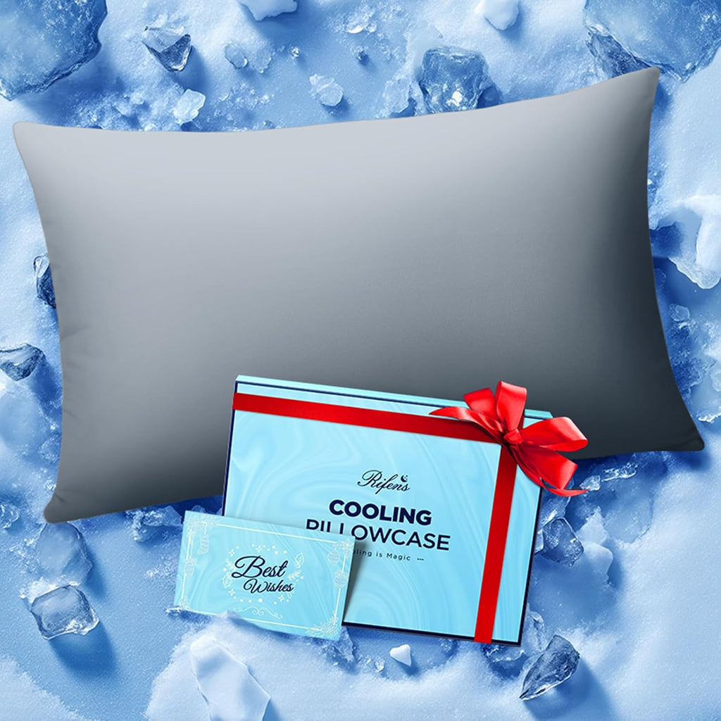 Rifens Ice Cooling Pillowcase for Hot Sleepers, Instantly Cool, Stay Cold All Night, Softer Than Silk Pillow Cases, Pillow Covers with Invi…