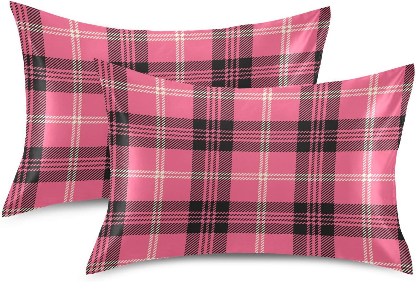 Black Buffalo Plaid Pillow Covers Silk Pillowcase for Hair and Skin with Envelope Closure Satin Pillowcase Queen Size Pillow Case for…