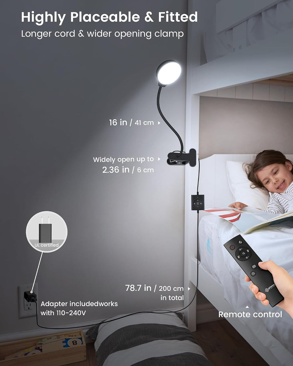 Glocusent 5W Reading Light for Bed, 36 LED Eye Caring Bed Lamp, 3 Colors & 5 Brightness Levels for Headboard with Adapter, Perfect Clip on…