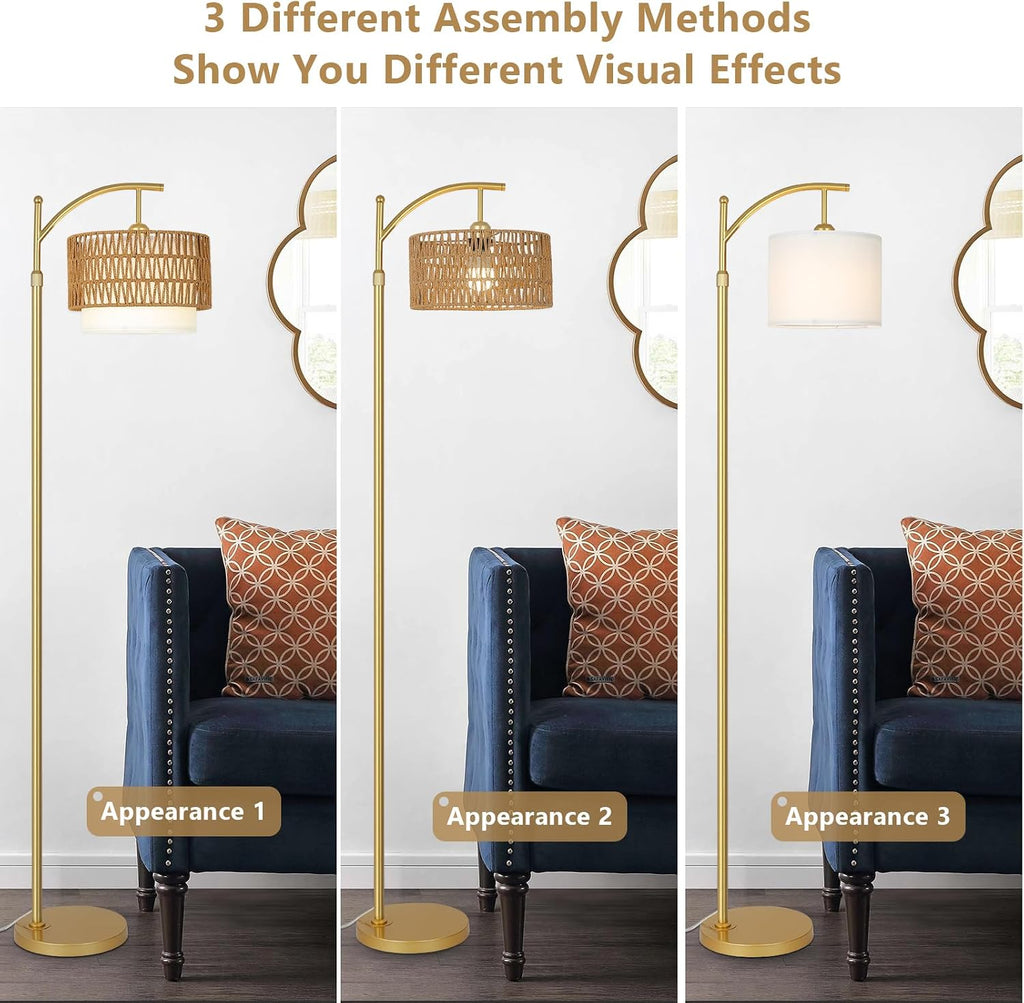 Gold Floor Lamps for Living Room with Remote & Dimmable LED Bulb, Modern Arc Floor Lamp with 3 Color Temperatures, Boho Standing Lamp…