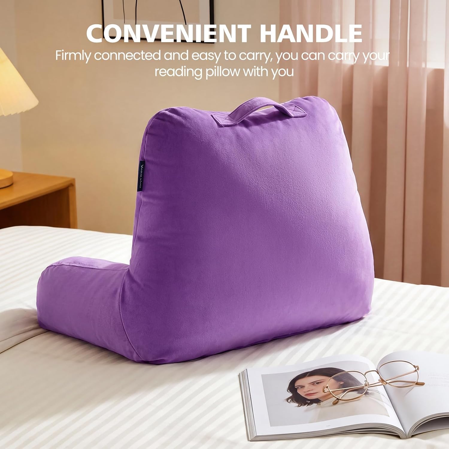 Reading Pillow with Adjustable Memory Foam, Adult Backrest with Arms, Back Pillow for Sitting in Bed with Washable Cover- Large, Purpule