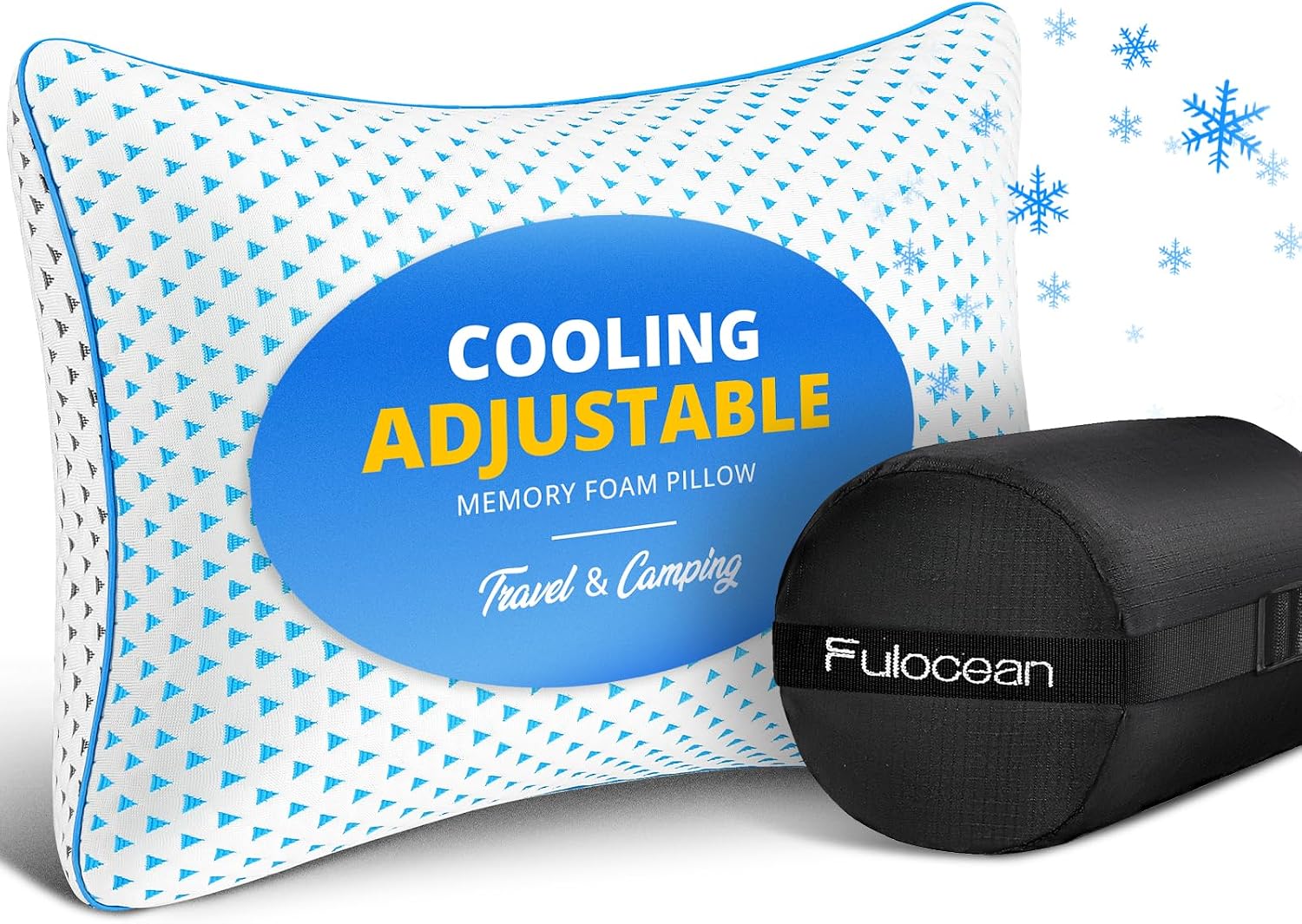 Fulocean Cooling Shredded Memory Foam Travel & Camping Pillow Large, Adjustable College Dorm Pillow for Home-Like Comfort, Compressible Port…