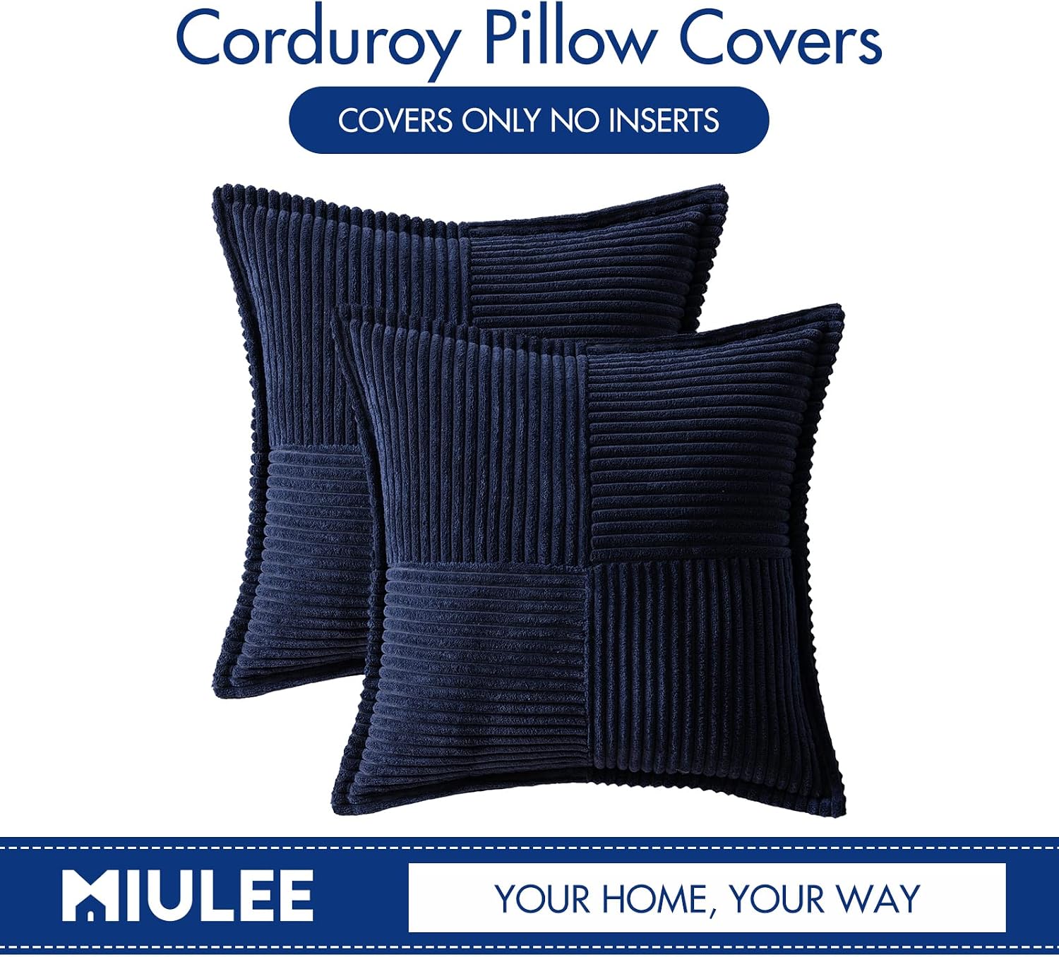 MIULEE Decorative Throw Pillow Covers for Couch Bed Livingroom 18x18 Inch Set of 2 Navy Blue Boho Accent Throw Pllows Broadside Striped…