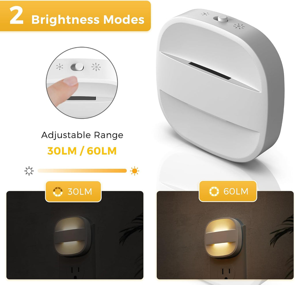 L LOHAS LED Night Lights Plug into Wall, Dusk to Dawn Sensor, Dual Brightness Dimmable, 3000K Soft White, Foldable, 2-Pack — for…