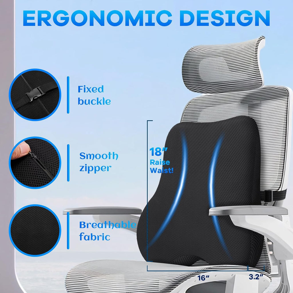 Watshyon Gel Seat Cushion & Lumbar Support Pillow Set, Cooling Memory Foam for Tailbone & Sciatica, Ergonomic Office Chair Cushion…