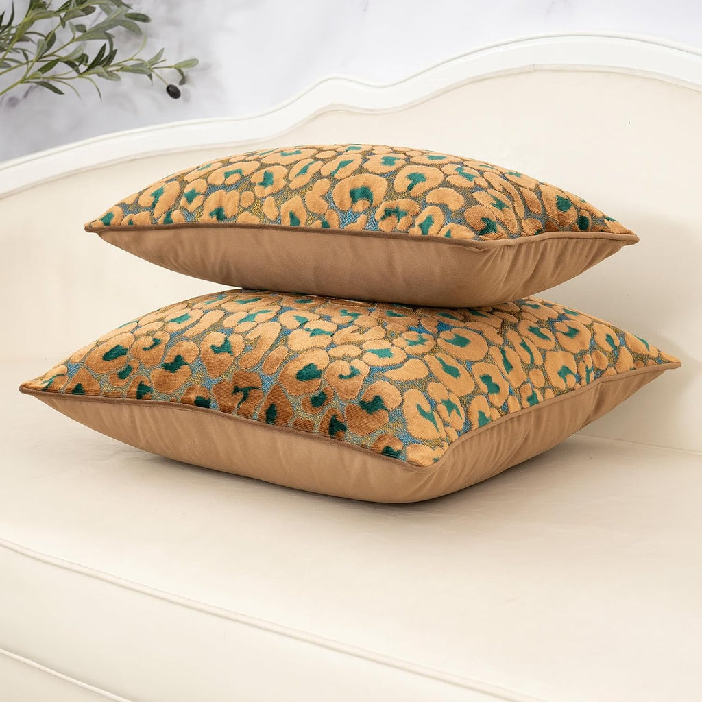 Alerfa Green Brown Floral Throw Pillow Cover 12 x 20 Inch Cut Velvet Rectange Luxury Decorative Lumbar Pillow Cover for Couch Living Room…