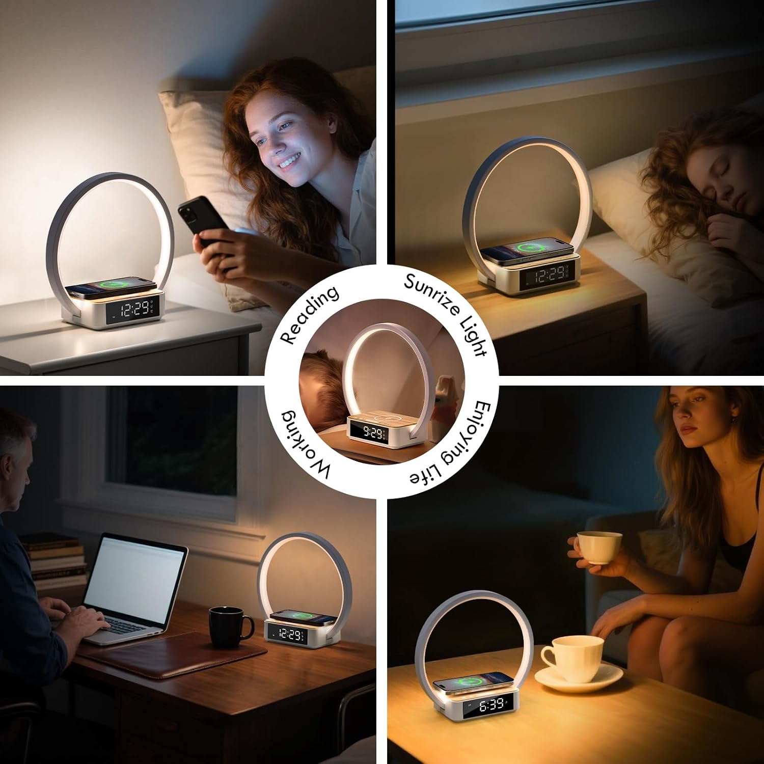 Wilit Bedside Lamp with Alarm Clock, Touch Lamp with Wireless Charger, Nightlight for Bedroom, Sunrise Wake-up Light,3-Grade Dimmable, Birthday…