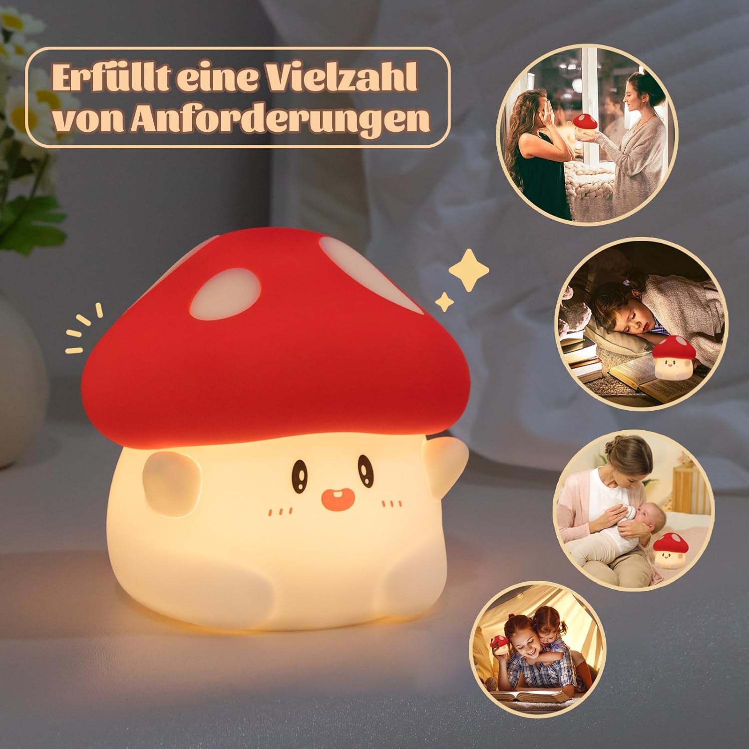 Rytinazzz Silicone Night Light for Kids, 50H Long Battery Mushroom Lamp, Gift for Kids, Cute Bedside Light for Girls Room, Rechargeable…