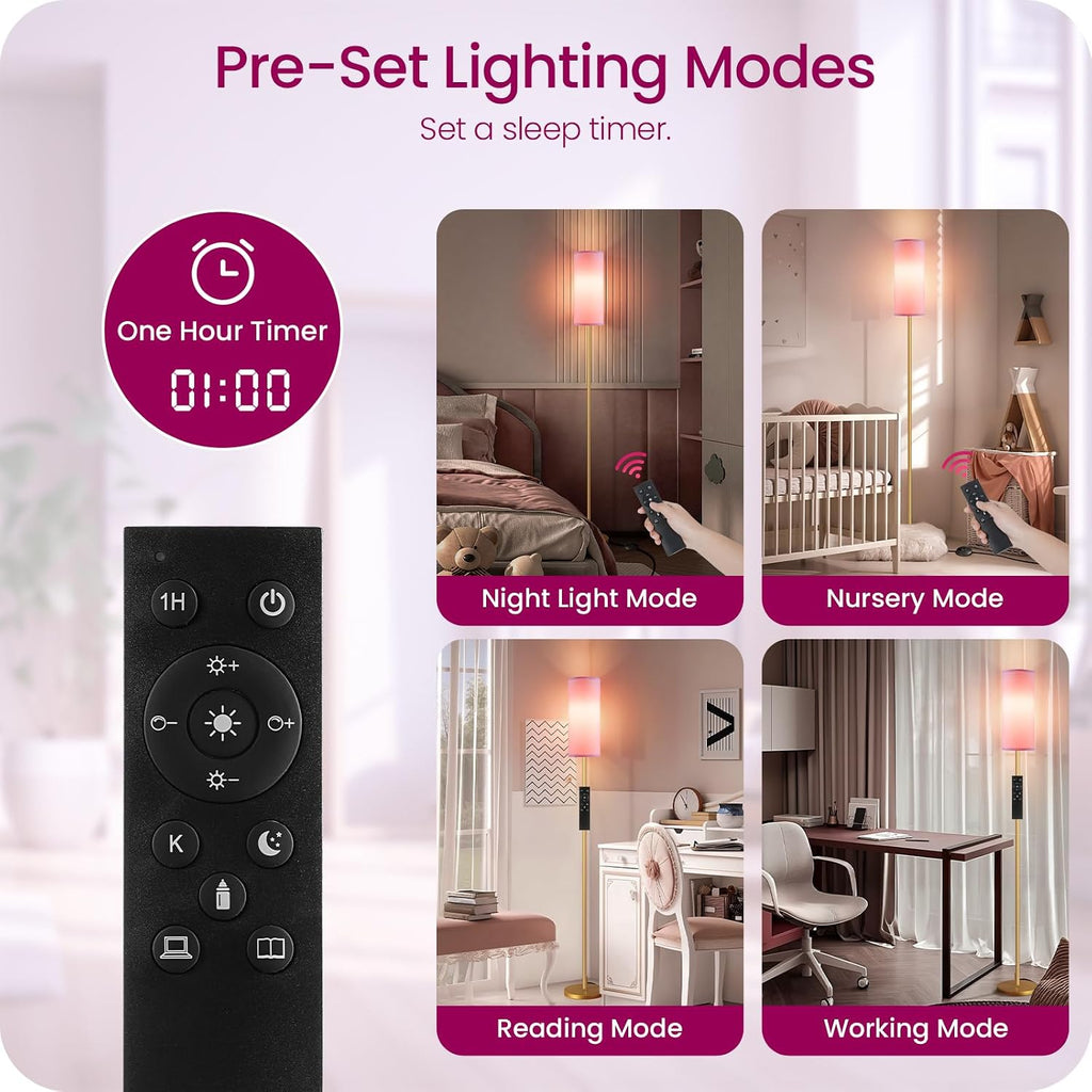 Dimmable Pink Floor Lamp for Living Room with Remote and Foot Switch, Corner Floor Lamp, 64.4'' Standing Tall Lamp, 10W 900LM Bulb…