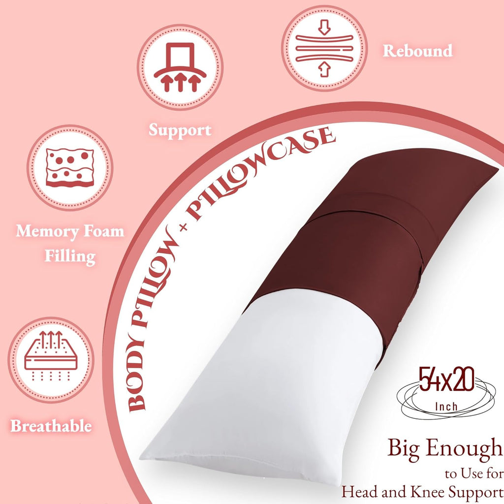 Ubauba Memory Foam Body Pillow with Cover, Full Large Body Pillows Insert for Adults with Envelope Closure Pillowcase, Firm & Fluffy Long…