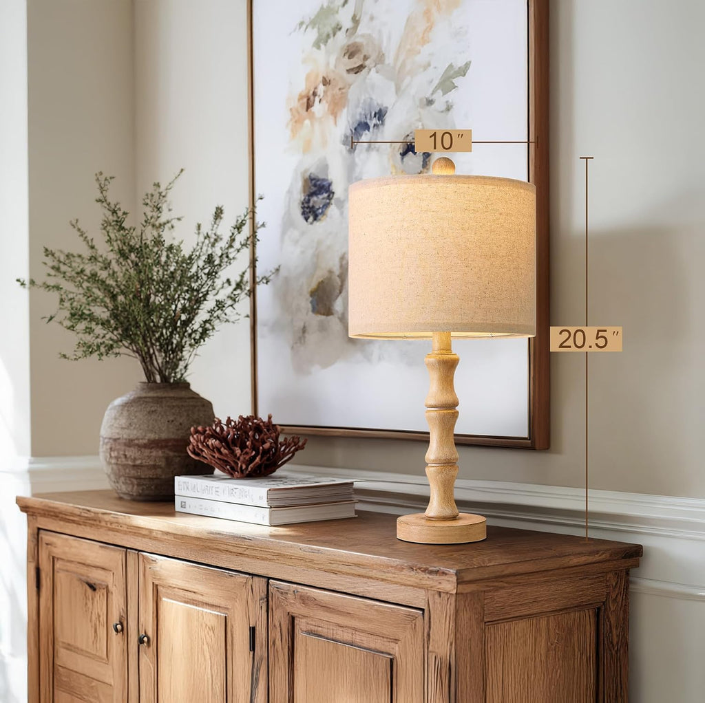 BOBOMOMO 20.5" Farmhouse Table Lamps Set of 2, Rustic Nightstand Lamps with Wood Grain Resin Base & Linen Shade, Small Bedside Lamps for…