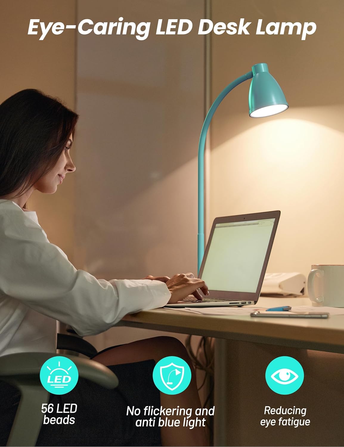 BOHON LED Desk Lamp with USB Charging Port, 3 Color Modes Fully Dimmable Reading Lamp, Auto Dimming Task Lamp, Flexible Neck Table Light…