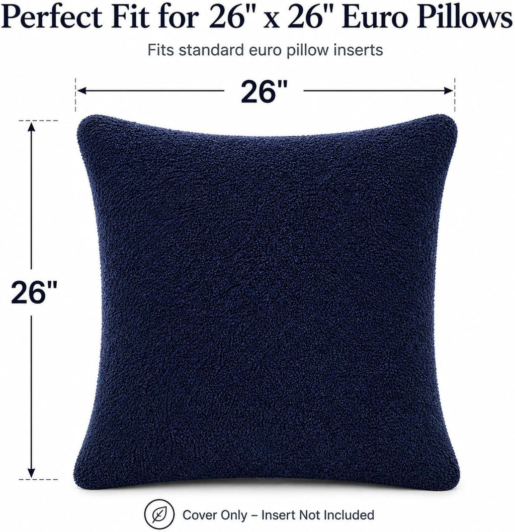 Reafort Sherpa Euro Sham Pillow Cover 26x26 Inch, Ultra Soft Plush Fluffy Decorative Throw Pillow Case with Hidden Zipper, Cozy Cushion…
