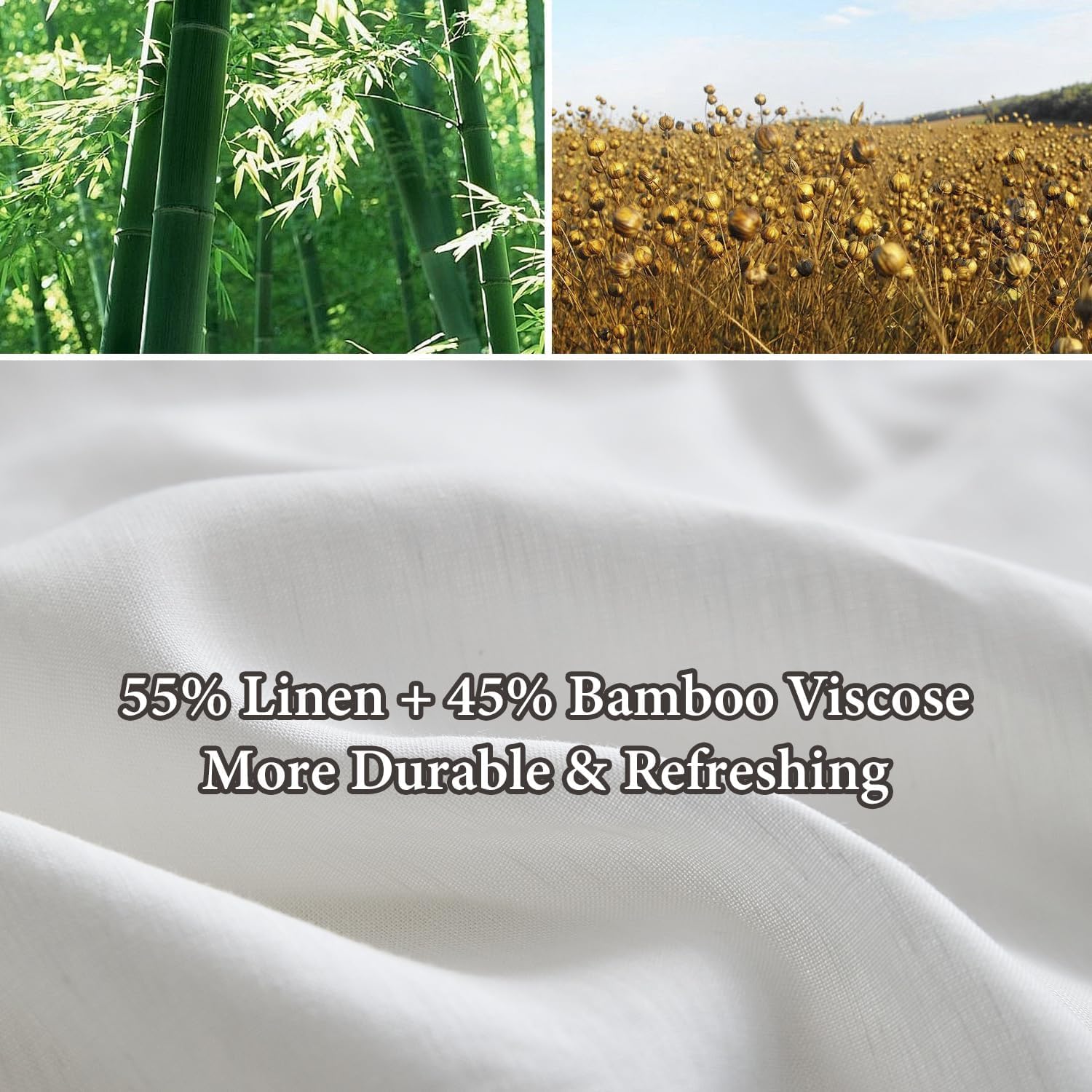 Simple&Opulence French Linen Blended Duvet Cover Queen, Flax Viscose Derived from Bamboo Bedding Set with Pom Pom Trim Soft Cooling for…