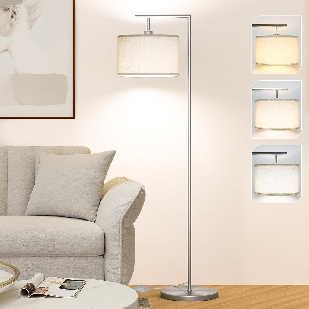 Floor Lamp for Living Room with 3 Color Temperatures Standing Lamp with Adjustable Beige Linen Lampshade Tall Lamps for Bedroom Office…