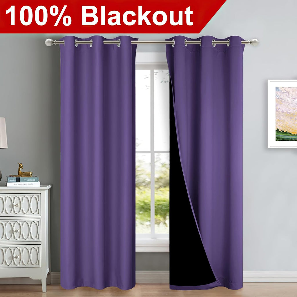 Nicetown Lilac Purple Full Shade Curtain Panels, Pair of Thermal Insulated & Energy Efficiency Blackout Curtains for Living Room Windows, L…
